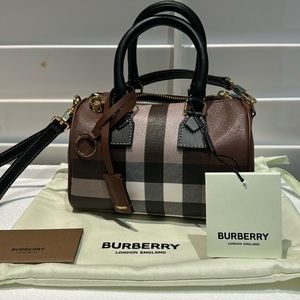 Burberry - Mini Check Bowling Bag (Dark Birch) BRAND NEW W/ TAGS